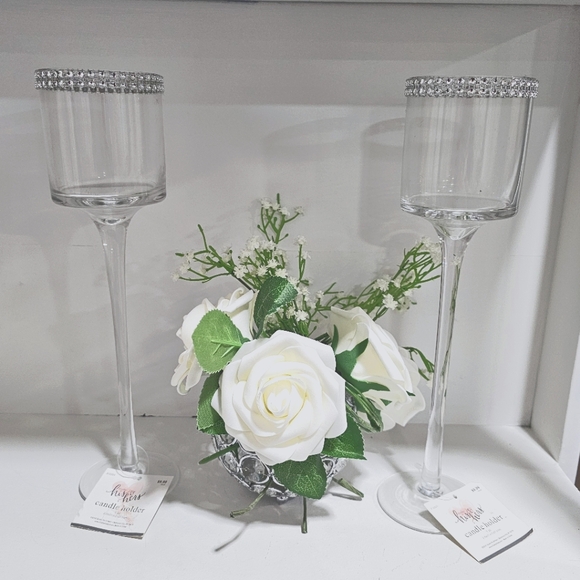 Studio his & hers set of 2  jeweled long  glass candle holder - Picture 1 of 7